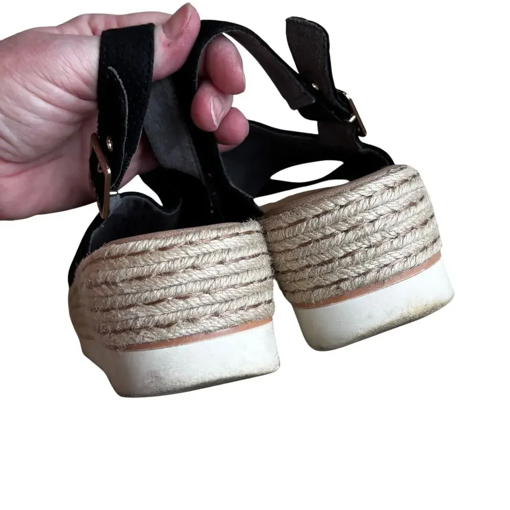 Dr Scholl’s black canvas espadrille platforms sandals strappy casual shoes